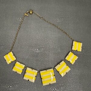 Kate Spade Yellow and White Stripes Gold tone Statement Necklace 18”